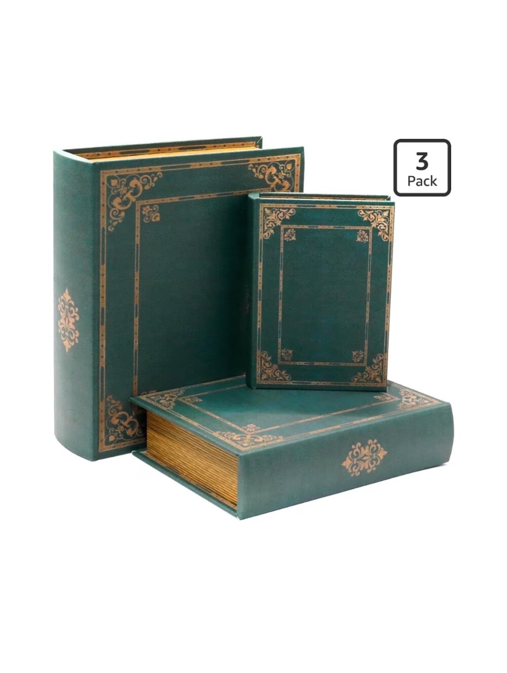 NWT 3-Pack Vintage Style Faux Book Storage Boxes In Teal Green 10.7", 8.7", 6.9"